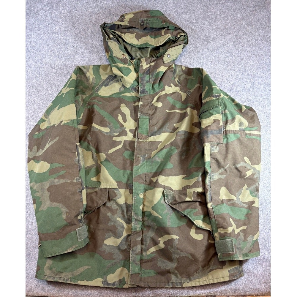VTG 80s US Army Parka Jacket Sz Large Woodland Camo ECWCS Gore-Tex Anorak Gen 1